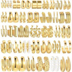 36 Pairs Gold Hoop Earrings Set for Women, Fashion Chunky Gold Hoop Earrings
